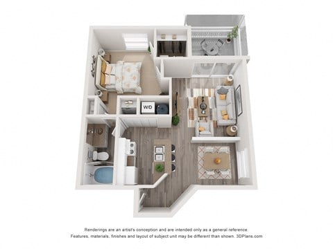 Floor plan for 1 bed, 1 bath, 850 sqft